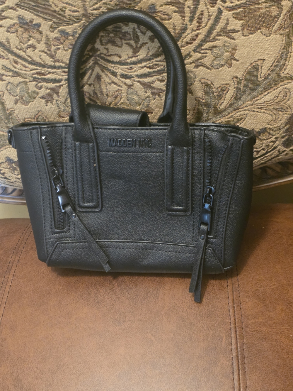 Steve Madden Black Leather Satchel with Dual Top Handles